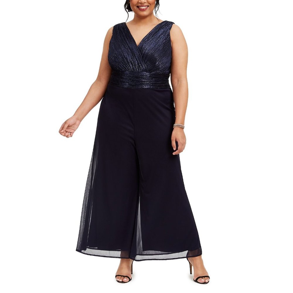 NWT Plus Size Metallic Wide-Leg Cropped Jumpsuit